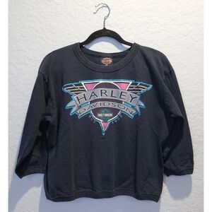 Vintage 90s Harley Davidson Cropped Long Sleeve Graphic T-Shirt USA Women’s M